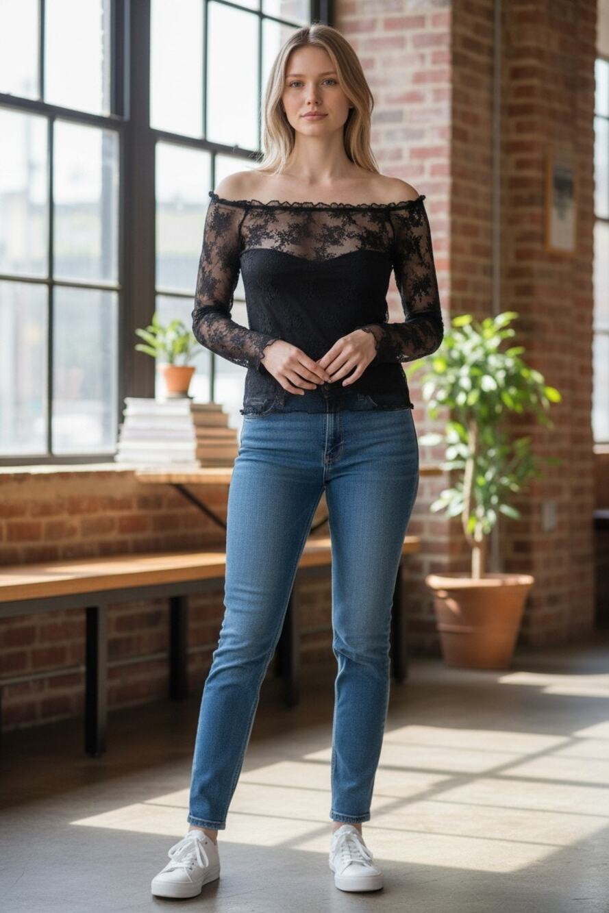 Abercrombie & Fitch Black Sheer Floral Lace Mesh Off-the-Shoulder Blouse Size M